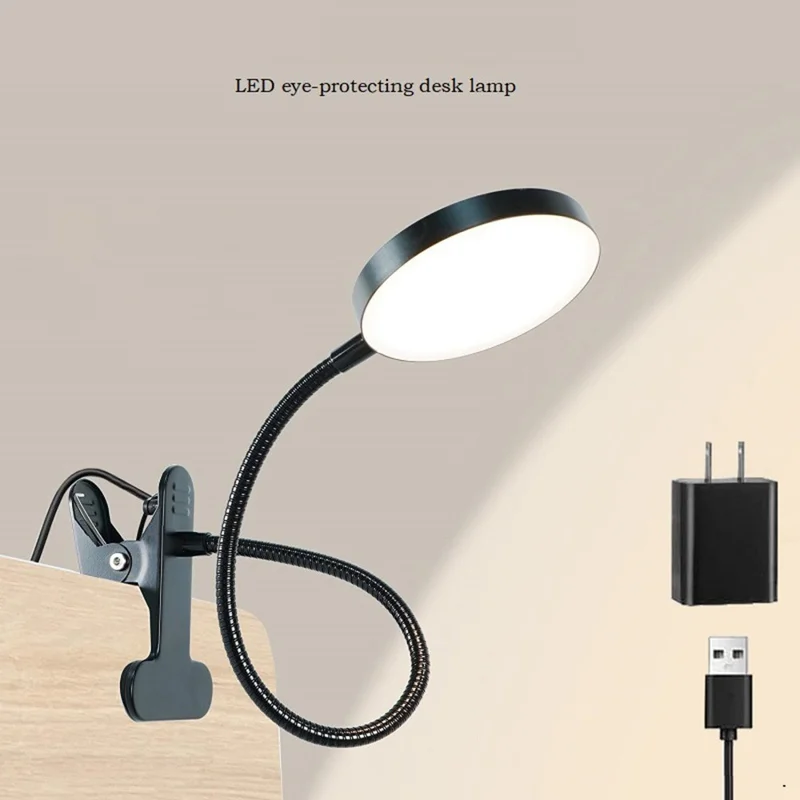 LED Desk Lamp for Students 10 Brightness 3 Color Mode Dimmable Reading Light with Clip - Black