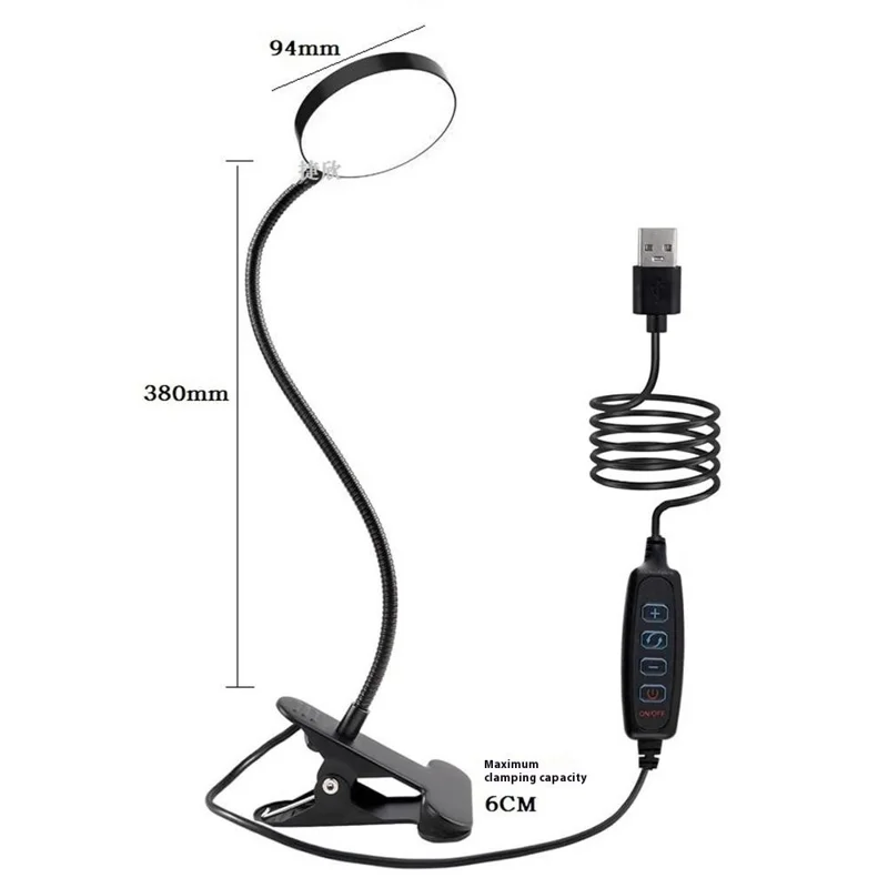 LED Desk Lamp for Students 10 Brightness 3 Color Mode Dimmable Reading Light with Clip - Black