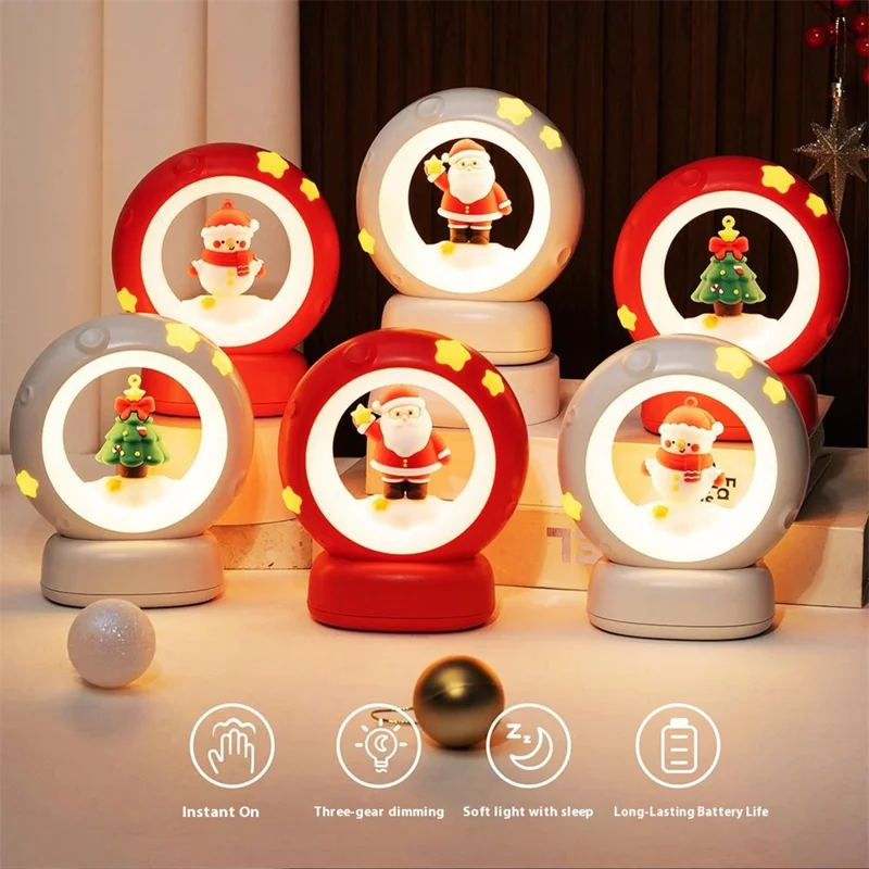 Lampa nocna w kształcie gwiazdki na Boże Narodzenie, regulacja jasności, sterowanie dotykowe, lampa nocna do sypialni, dekoracja do pokoju dziecięcego - czerwony Mikołaj
