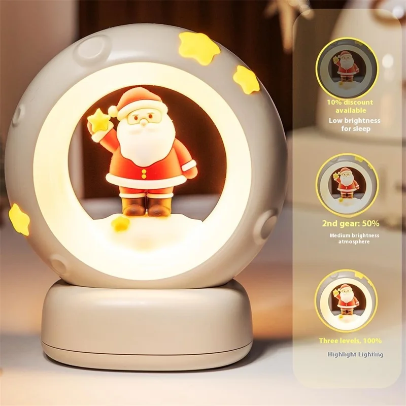 Lampa nocna w kształcie gwiazdki na Boże Narodzenie, regulacja jasności, sterowanie dotykowe, lampa nocna do sypialni, dekoracja do pokoju dziecięcego - czerwony Mikołaj