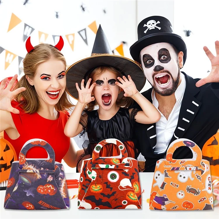 10Pcs Halloween Candy Bag Felt Cloth Halloween Trick or Treat Candy Storage Tote Bag - Pumpkin+Tombstone