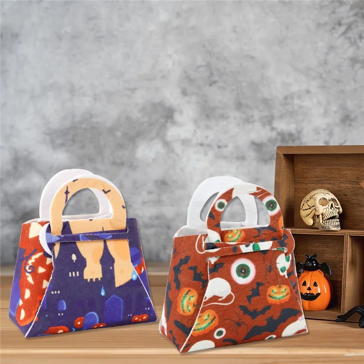 10Pcs Halloween Candy Bag Felt Cloth Halloween Trick or Treat Candy Storage Tote Bag - Pumpkin+Tombstone