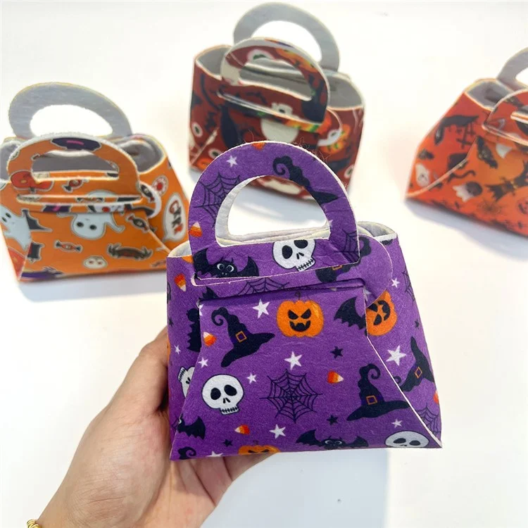 10Pcs Halloween Candy Bag Felt Cloth Halloween Trick or Treat Candy Storage Tote Bag - Pumpkin+Tombstone