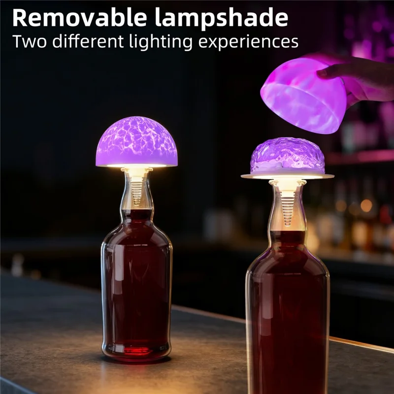 Lámpara de mesa de noche con proyección RGB, control remoto, luz de botella decorativa y luz ambiente nocturna