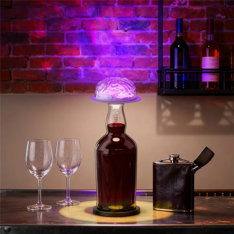 Lámpara de mesa de noche con proyección RGB, control remoto, luz de botella decorativa y luz ambiente nocturna