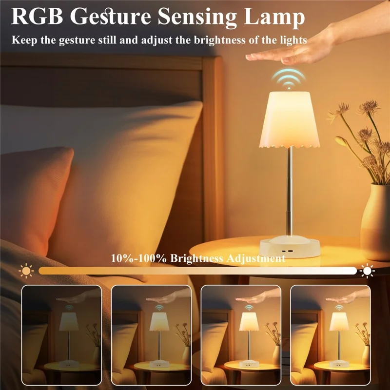 HDT001 USB Rechargeable RGB Desk Lamp Adjustable Height Gesture Sensing Dimmable Bedside Night Light - White