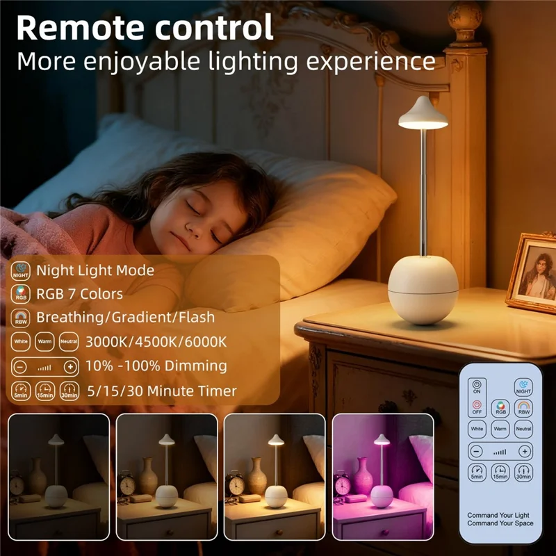 RPT001 Tumbler Design LED Nachttischlampe Höhenverstellbar Touchsteuerung Tischleuchte mit Fernbedienung - Weiß