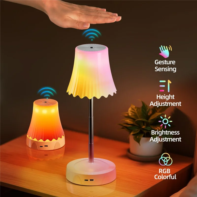 HDT002 Gesture Sensor RGB Ambient Light Adjustable Height Dimmable Bedside Lamp USB Rechargeable Night Light - White