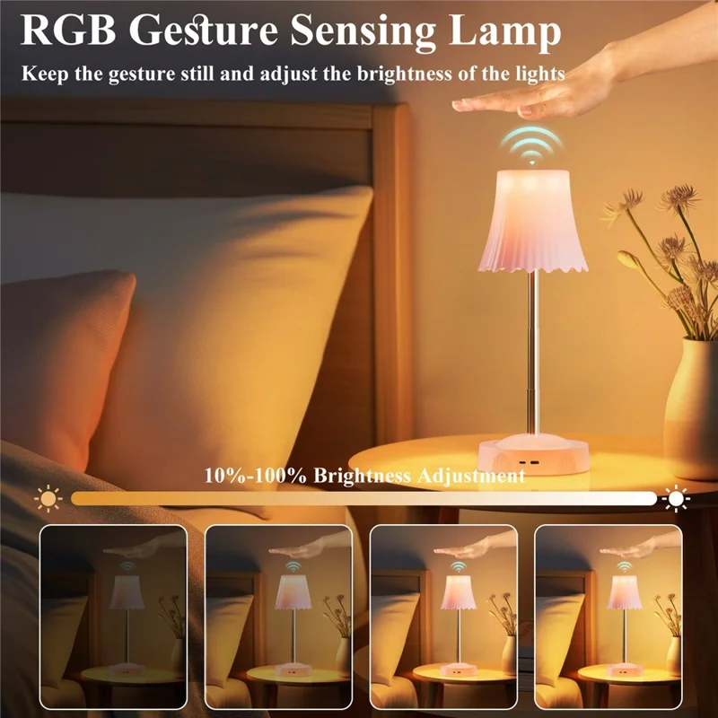 HDT002 Gesture Sensor RGB Ambient Light Adjustable Height Dimmable Bedside Lamp USB Rechargeable Night Light - White
