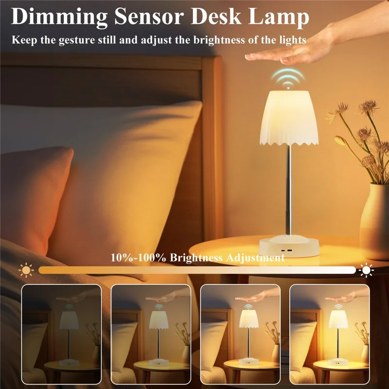 HDT003 Gesture Control Ambiance Lamp Height Adjustable Dimmable Desk Light for Bedroom Nightstand - White