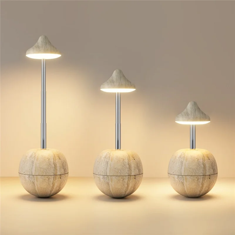 RPT001 Wood Grain Tumbler Design LED Bedside Lamp Adjustable Height Touch Control Table Light with Remote - Yellow Travertine