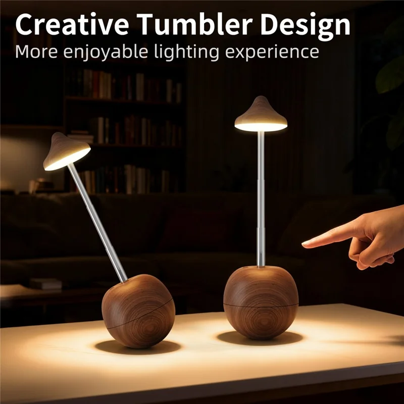 RPT001 Wood Grain Tumbler Design LED Bedside Lamp Adjustable Height Touch Control Table Light with Remote - Yellow Travertine