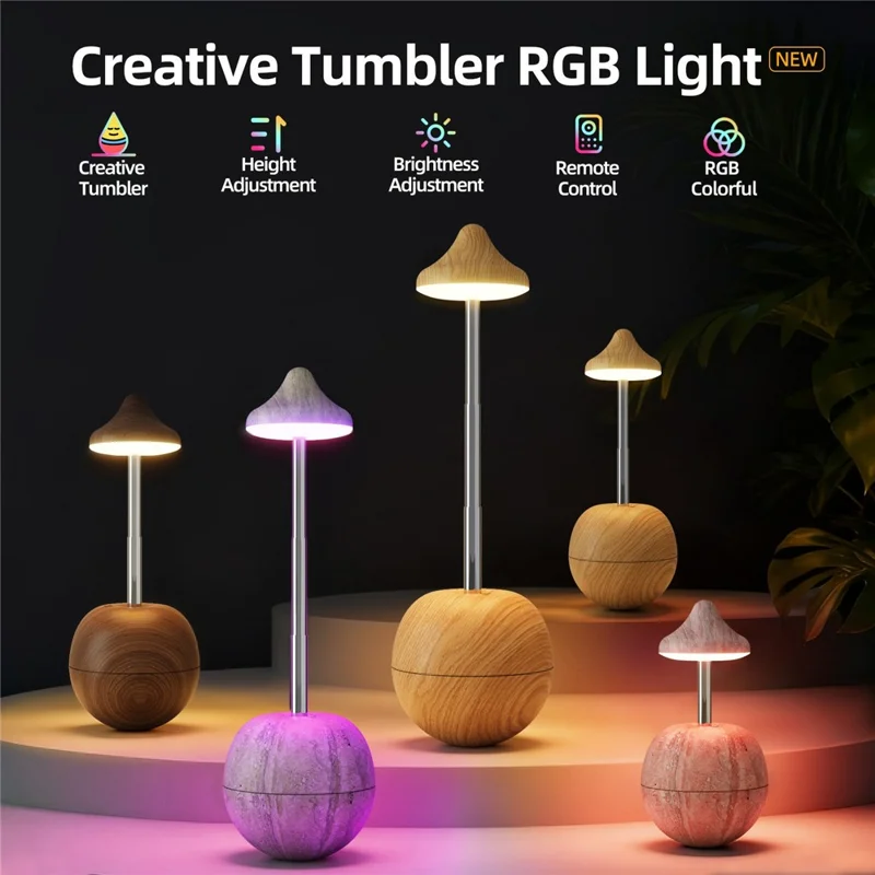 RPT001 Wood Grain Tumbler Design LED Bedside Lamp Adjustable Height Touch Control Table Light with Remote - Yellow Travertine