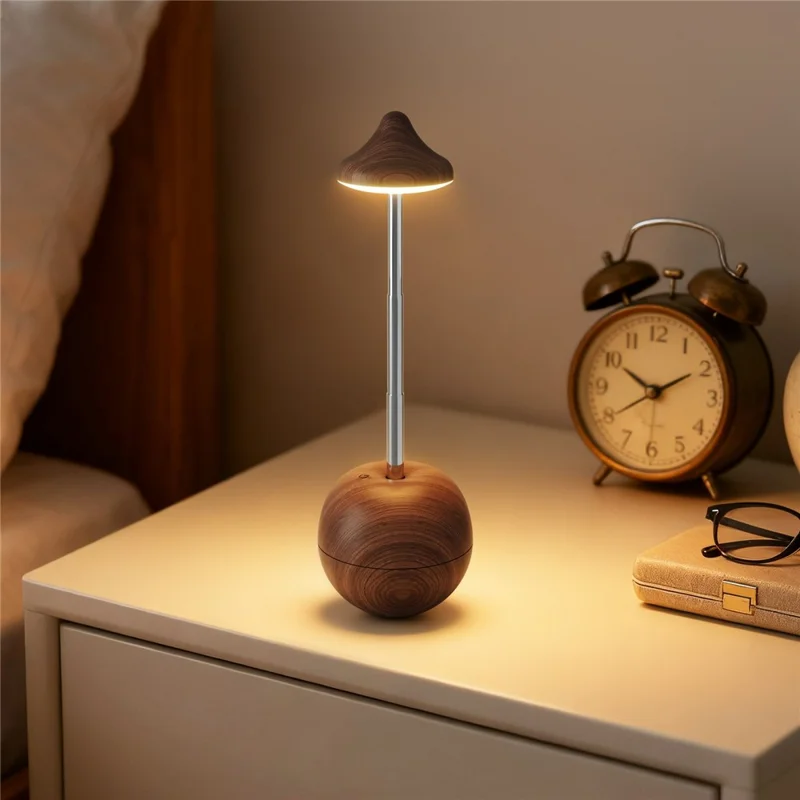 RPT001 Wood Grain Tumbler Design LED Bedside Lamp Adjustable Height Touch Control Table Light with Remote - Yellow Travertine