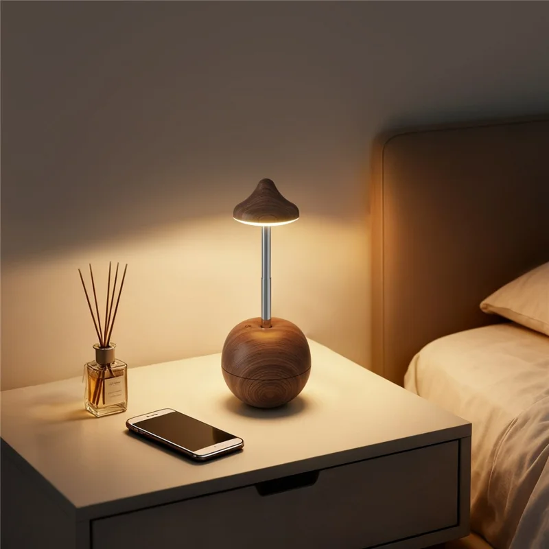 RPT001 Wood Grain Tumbler Design LED Bedside Lamp Adjustable Height Touch Control Table Light with Remote - Yellow Travertine