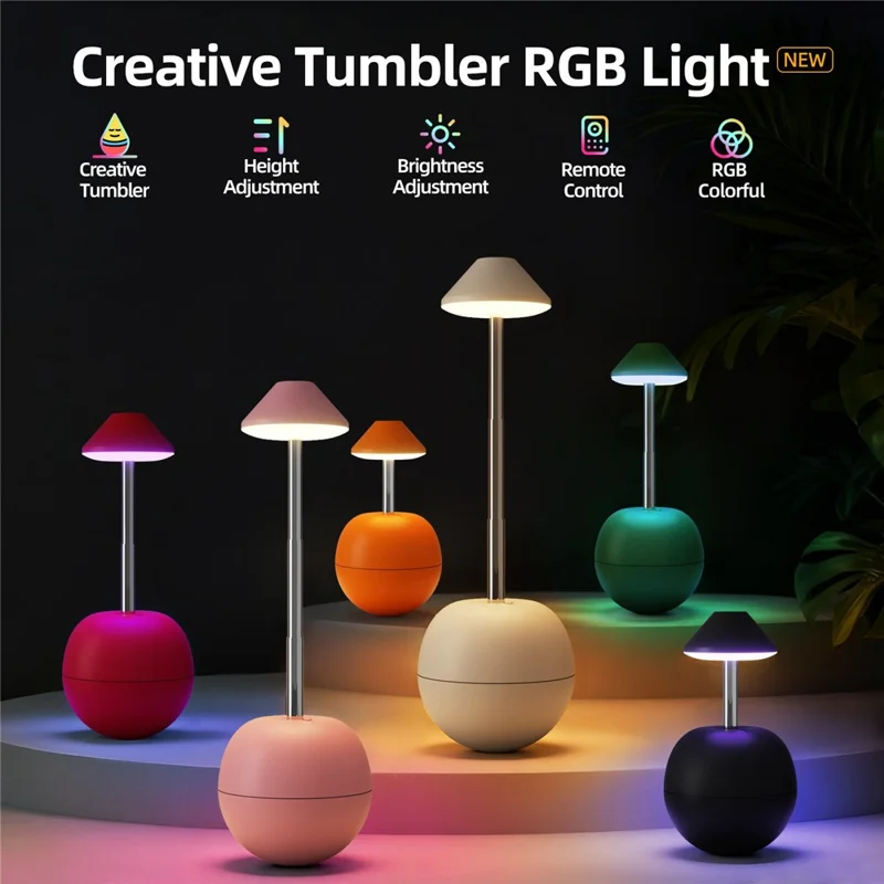 RPT002 Tumbler Design LED Night Light Adjustable Height Decorative Table Lamp Bedside Mood Lighting with Remote - White