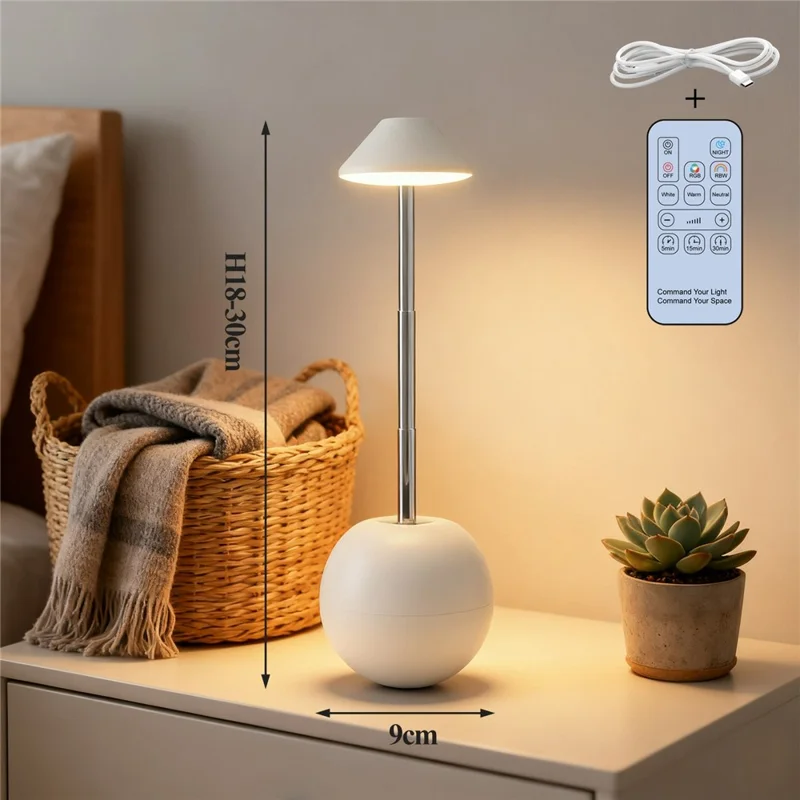 RPT002 Tumbler Design LED Night Light Adjustable Height Decorative Table Lamp Bedside Mood Lighting with Remote - White