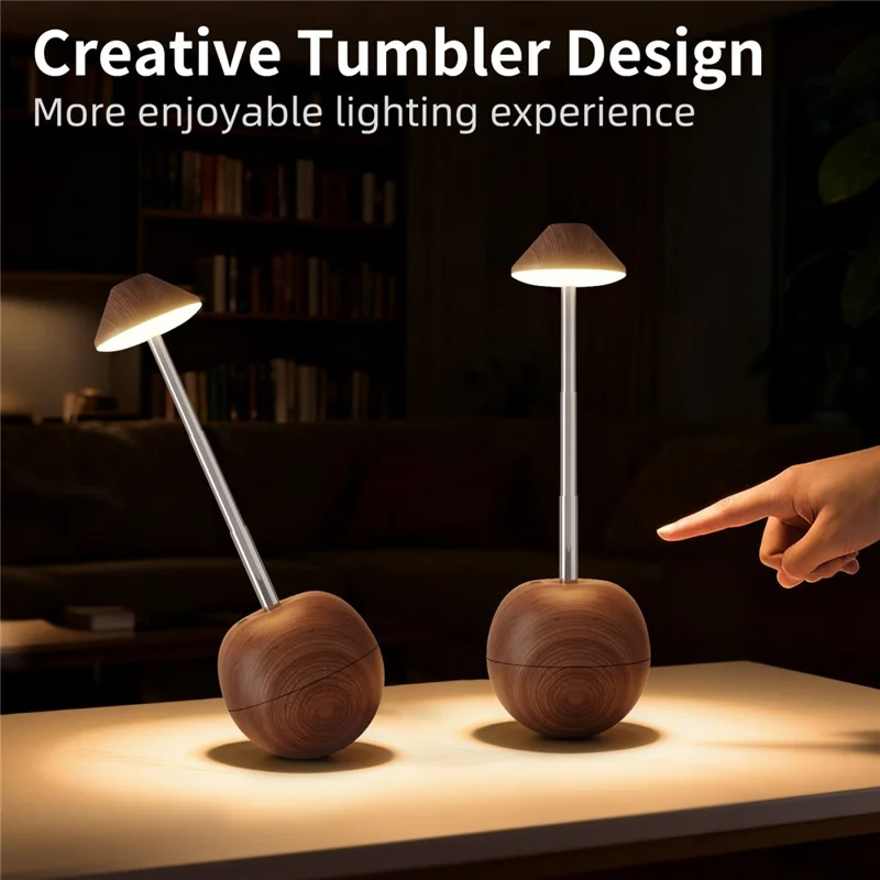RPT002 Holzmaserung Tumbler Design LED Nachtlicht Verstellbare Höhe Dekorative Tischlampe Nachttischbeleuchtung mit Fernbedienung - Walnuss