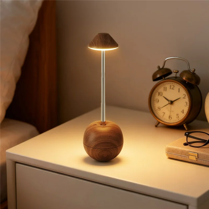 RPT002 Holzmaserung Tumbler Design LED Nachtlicht Verstellbare Höhe Dekorative Tischlampe Nachttischbeleuchtung mit Fernbedienung - Walnuss