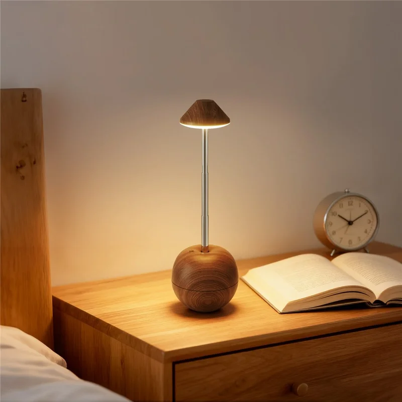 RPT002 Holzmaserung Tumbler Design LED Nachtlicht Verstellbare Höhe Dekorative Tischlampe Nachttischbeleuchtung mit Fernbedienung - Walnuss