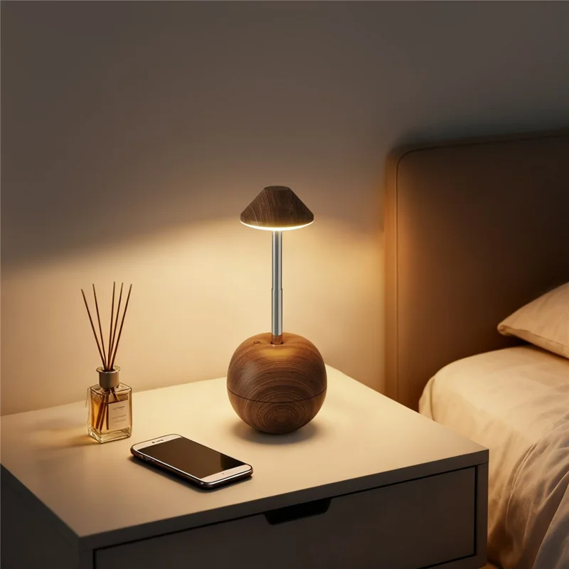 RPT002 Holzmaserung Tumbler Design LED Nachtlicht Verstellbare Höhe Dekorative Tischlampe Nachttischbeleuchtung mit Fernbedienung - Walnuss