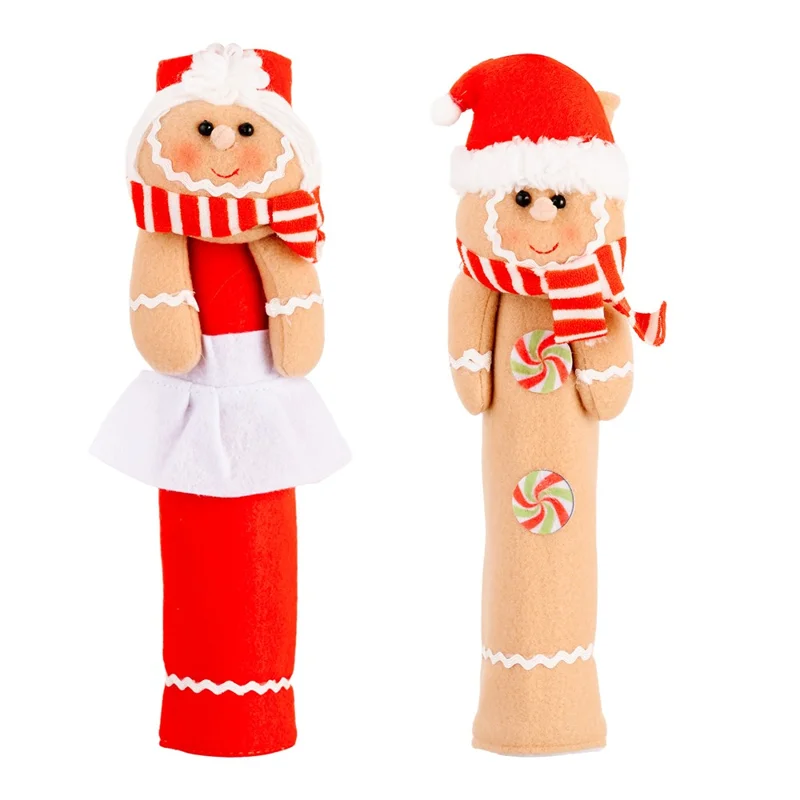 2 Pièces de Décorations de Noël Housses de Poignée de Réfrigérateur Bonhomme en Pain d'Épices Protecteurs de Poignée de Porte de Micro-ondes
