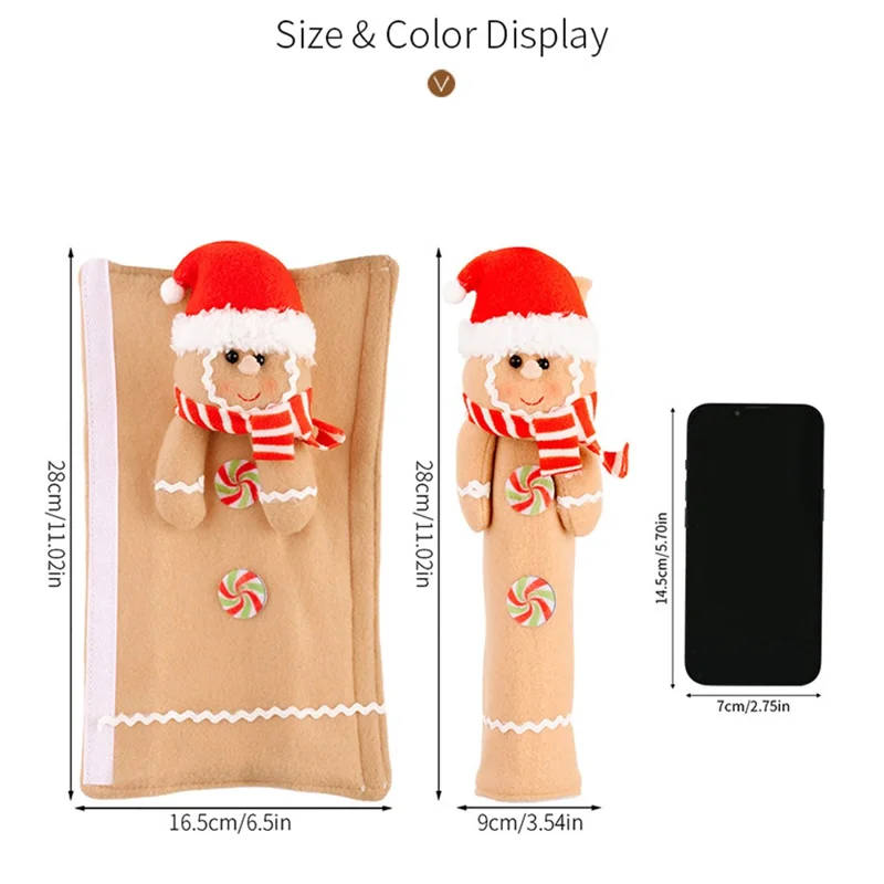 2 Pièces de Décorations de Noël Housses de Poignée de Réfrigérateur Bonhomme en Pain d'Épices Protecteurs de Poignée de Porte de Micro-ondes