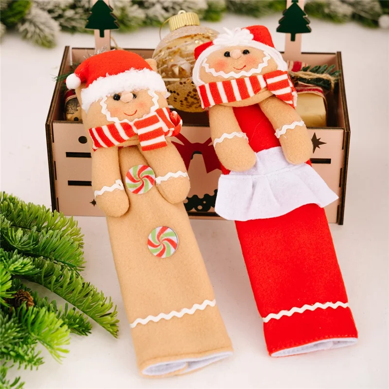 2 Pièces de Décorations de Noël Housses de Poignée de Réfrigérateur Bonhomme en Pain d'Épices Protecteurs de Poignée de Porte de Micro-ondes