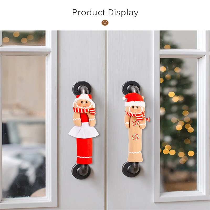 2 Pièces de Décorations de Noël Housses de Poignée de Réfrigérateur Bonhomme en Pain d'Épices Protecteurs de Poignée de Porte de Micro-ondes