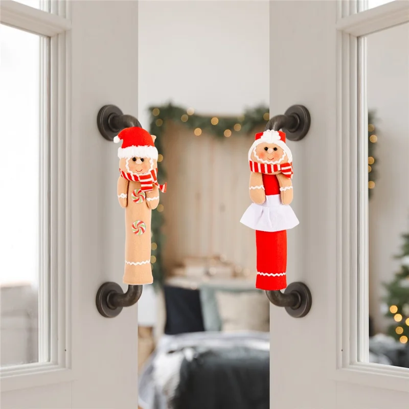 2 Pièces de Décorations de Noël Housses de Poignée de Réfrigérateur Bonhomme en Pain d'Épices Protecteurs de Poignée de Porte de Micro-ondes