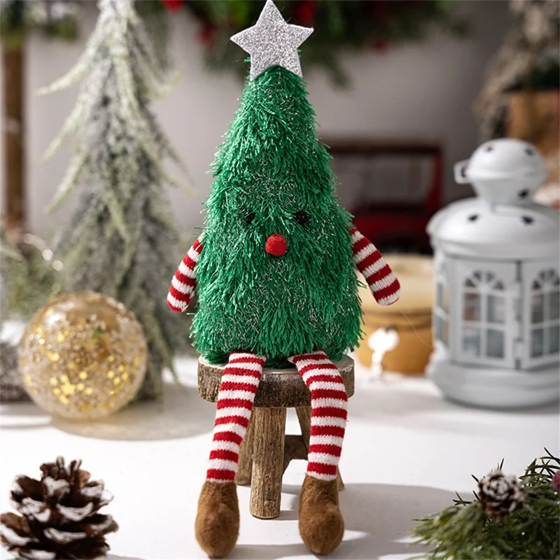 Christmas Tree Plush Doll Decorative Figurine for Home Party Holiday Gift Decor Mini Tabletop Ornament - Green