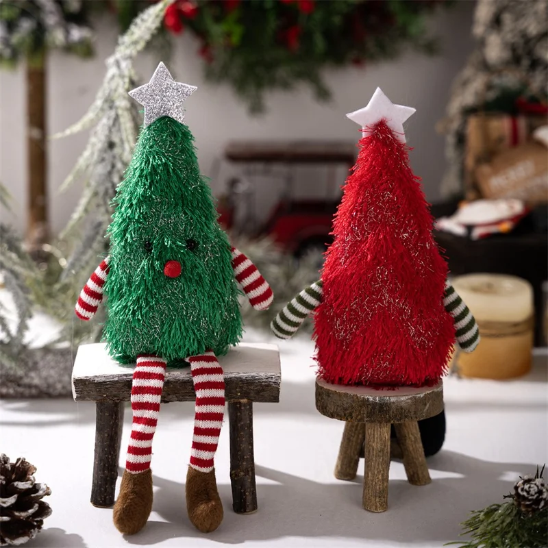 Christmas Tree Plush Doll Decorative Figurine for Home Party Holiday Gift Decor Mini Tabletop Ornament - Green