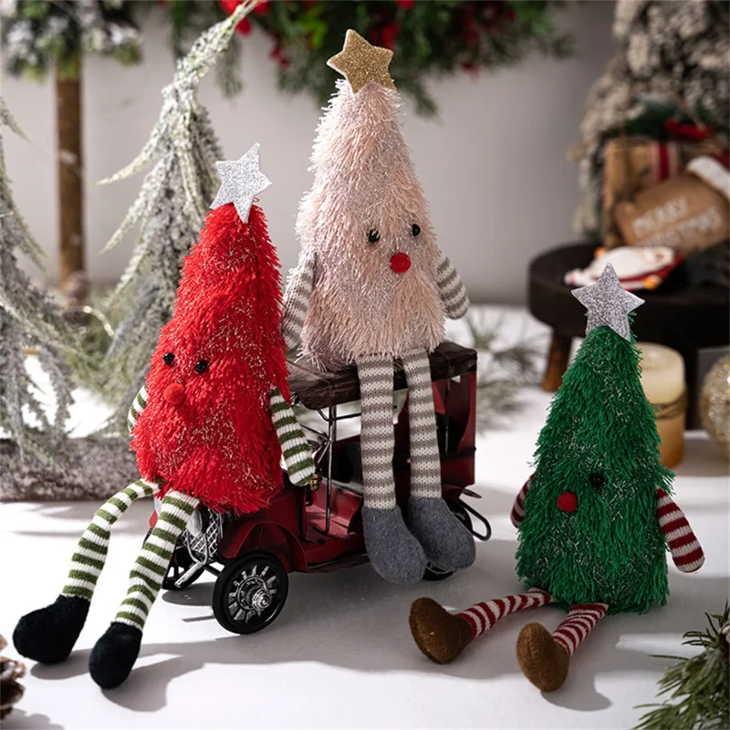 Christmas Tree Plush Doll Decorative Figurine for Home Party Holiday Gift Decor Mini Tabletop Ornament - Green