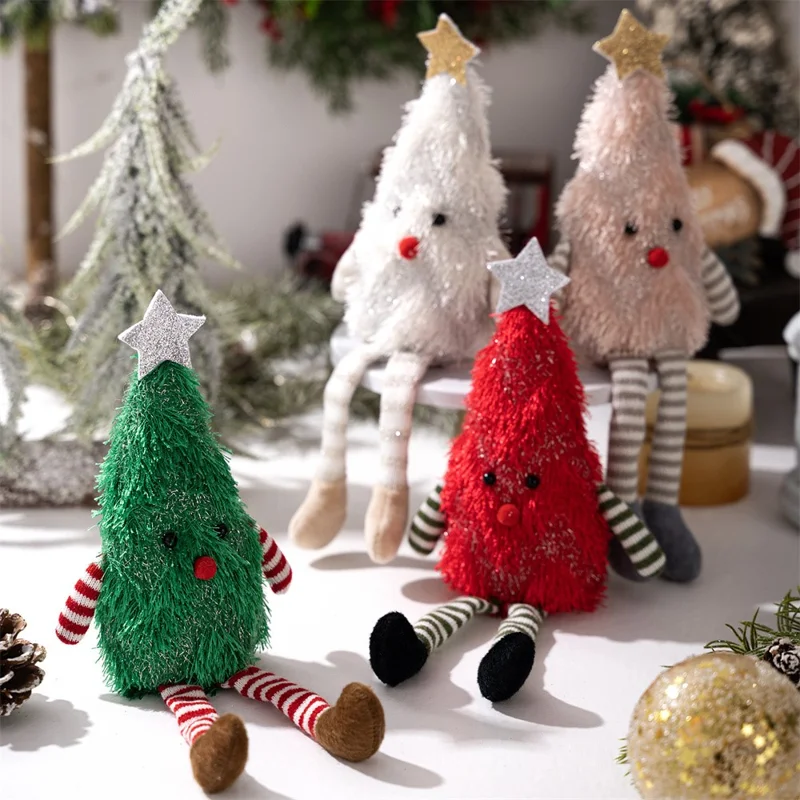 Christmas Tree Plush Doll Decorative Figurine for Home Party Holiday Gift Decor Mini Tabletop Ornament - Green