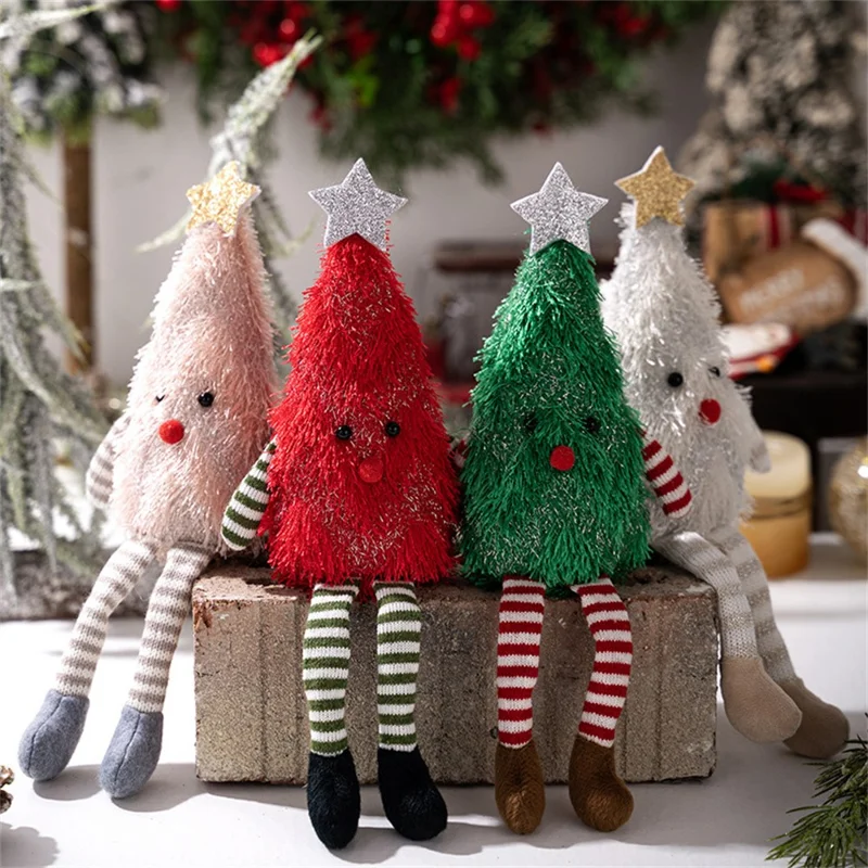 Christmas Tree Plush Doll Decorative Figurine for Home Party Holiday Gift Decor Mini Tabletop Ornament - Green