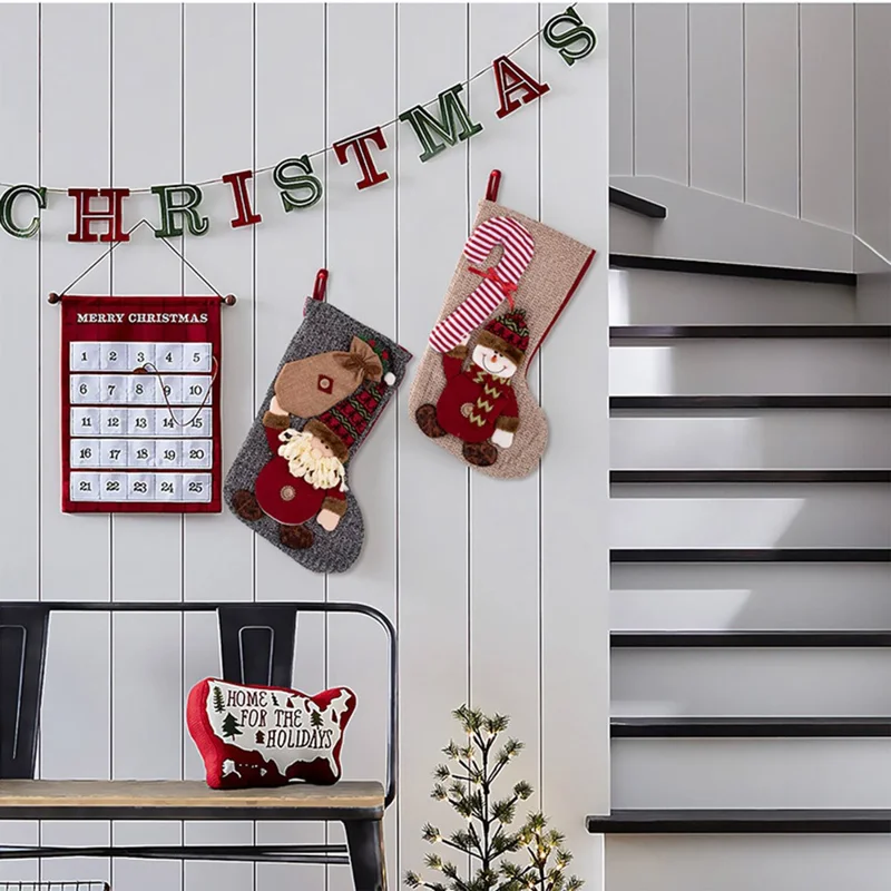 Christmas Stocking Decorations Hanging Ornaments for Fireplace  /  Home Festive Decor - Santa Claus