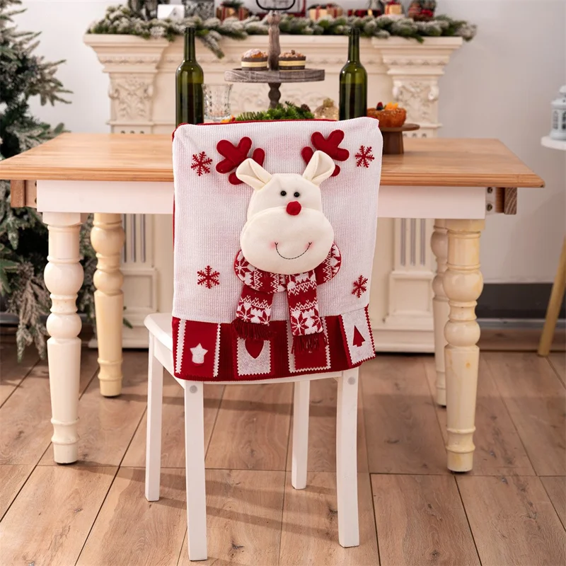Christmas Chair Cover 3D Decorative Figurine Seat Back Protector for Home / Restaurant / Party - Reindeer