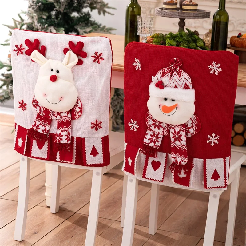 Christmas Chair Cover 3D Decorative Figurine Seat Back Protector for Home / Restaurant / Party - Reindeer