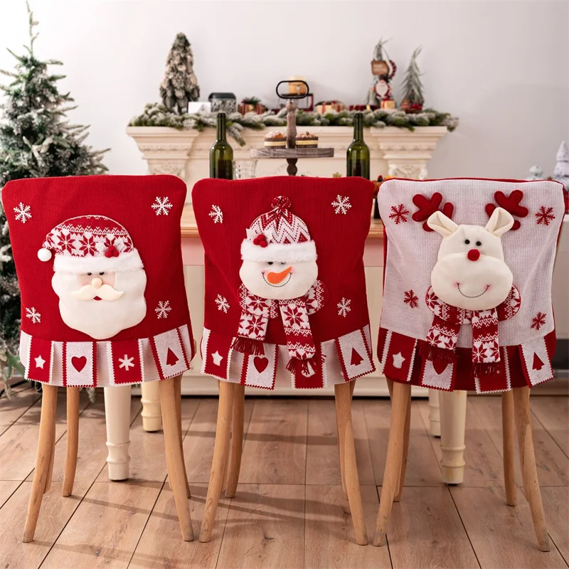 Christmas Chair Cover 3D Decorative Figurine Seat Back Protector for Home / Restaurant / Party - Reindeer