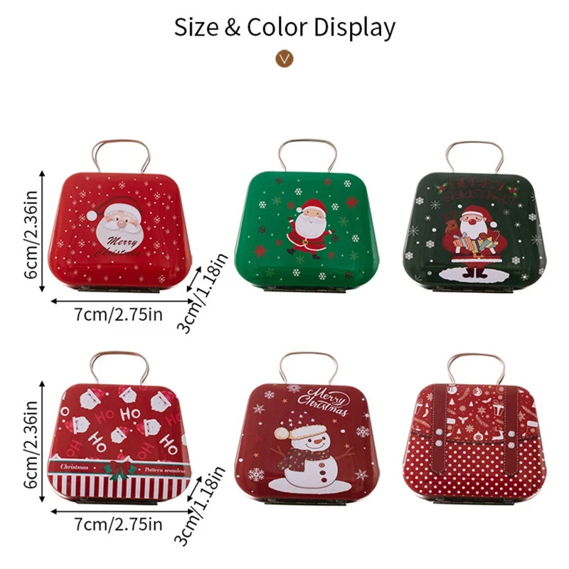 Weihnachts-Mini-Blechdose Süßigkeitenbox in Handtaschenform als Geschenkbehälter für Kinder, Feriendekoration, Aufbewahrung / Tragbare Leckereienhalterung - Stil E