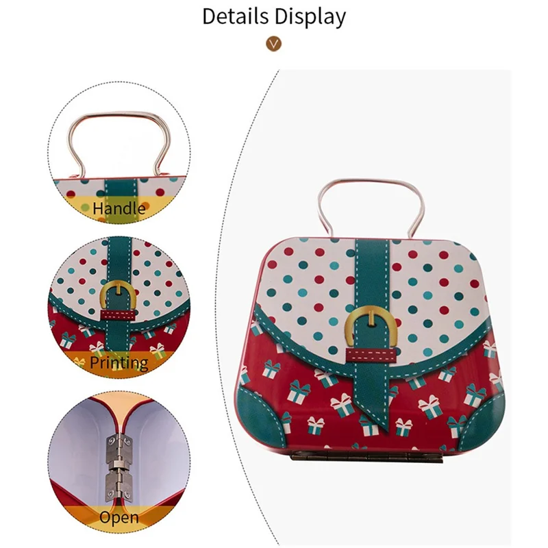 Christmas Tin Gift Box Mini Handbag Design Candy Container for Kids  /  Portable Cookie Storage  /  Holiday Decoration - Style C