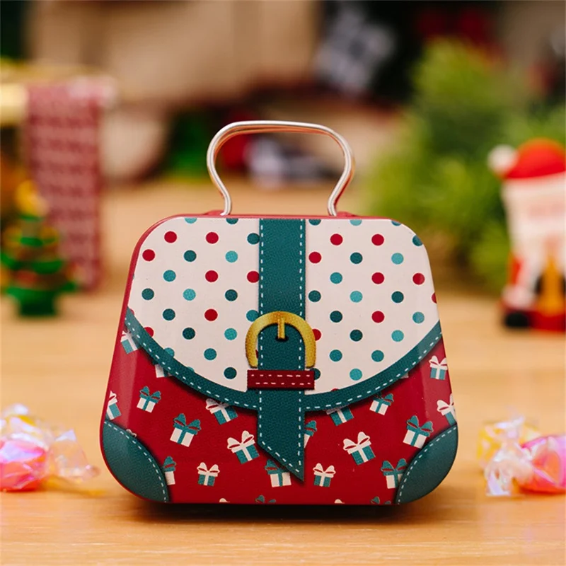 Christmas Tin Gift Box Mini Handbag Design Candy Container for Kids  /  Portable Cookie Storage  /  Holiday Decoration - Style C