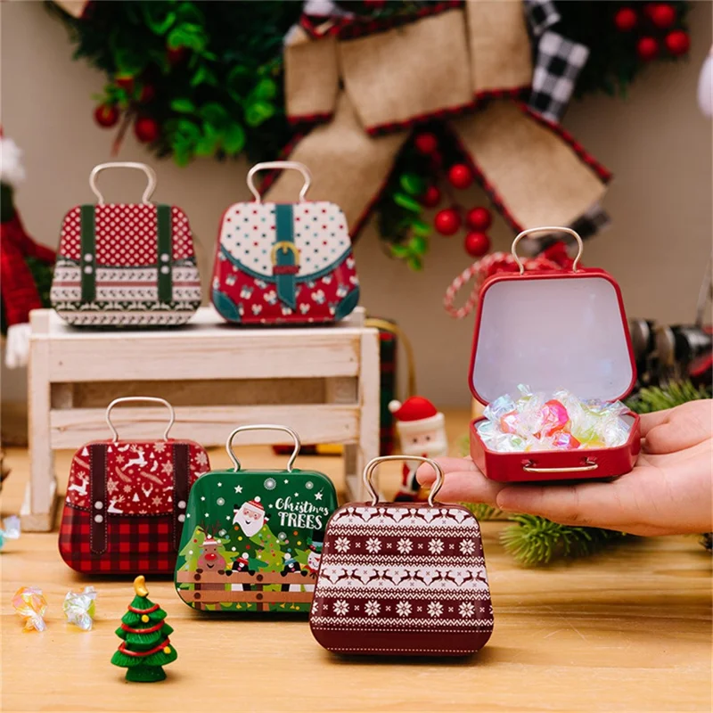 Christmas Tin Gift Box Mini Handbag Design Candy Container for Kids  /  Portable Cookie Storage  /  Holiday Decoration - Style C
