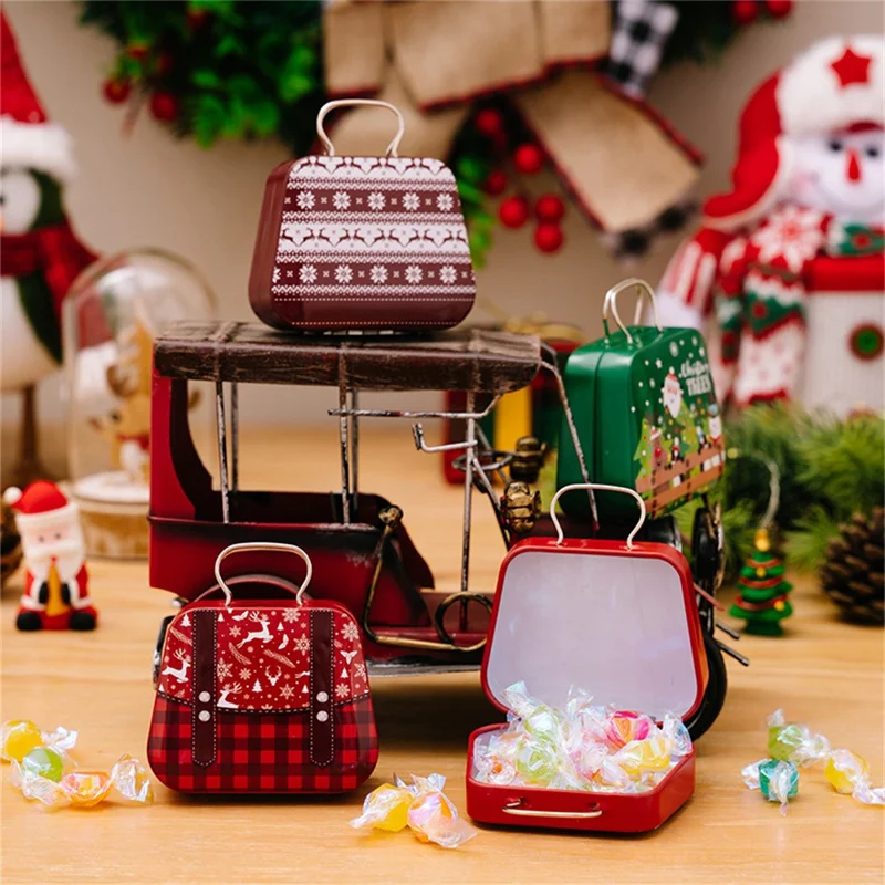 Christmas Tin Gift Box Mini Handbag Design Candy Container for Kids  /  Portable Cookie Storage  /  Holiday Decoration - Style C