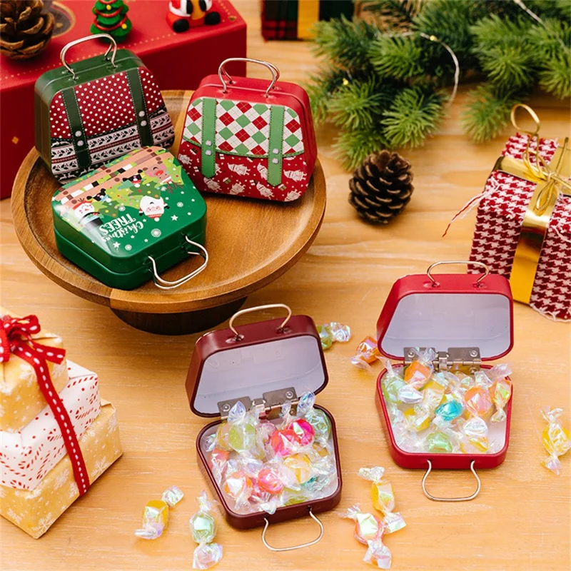 Christmas Tin Gift Box Mini Handbag Design Candy Container for Kids  /  Portable Cookie Storage  /  Holiday Decoration - Style C