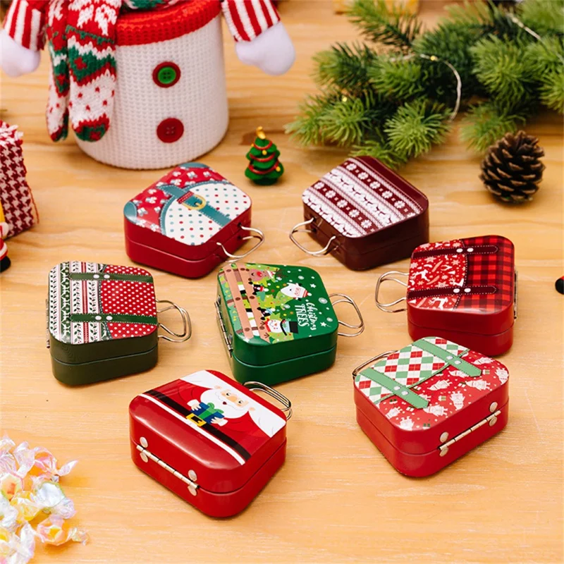 Christmas Tin Gift Box Mini Handbag Design Candy Container for Kids  /  Portable Cookie Storage  /  Holiday Decoration - Style C