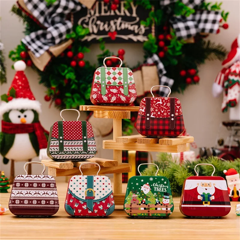 Christmas Tin Gift Box Mini Handbag Design Candy Container for Kids  /  Portable Cookie Storage  /  Holiday Decoration - Style C
