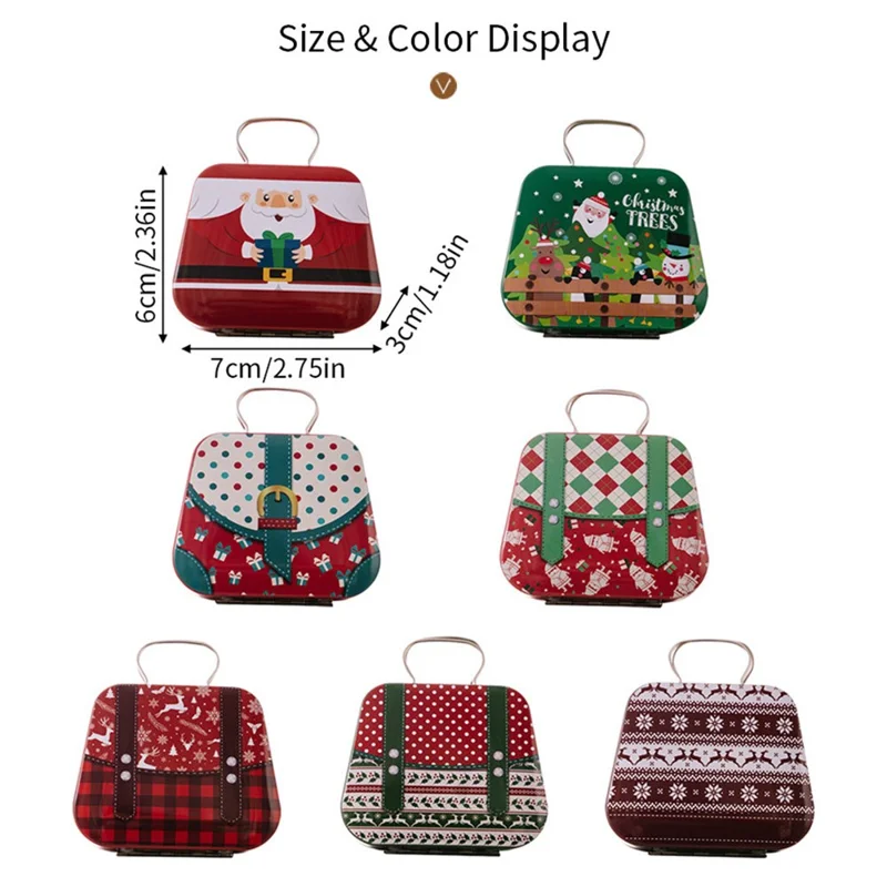 Christmas Tin Gift Box Mini Handbag Design Candy Container for Kids  /  Portable Cookie Storage  /  Holiday Decoration - Style C