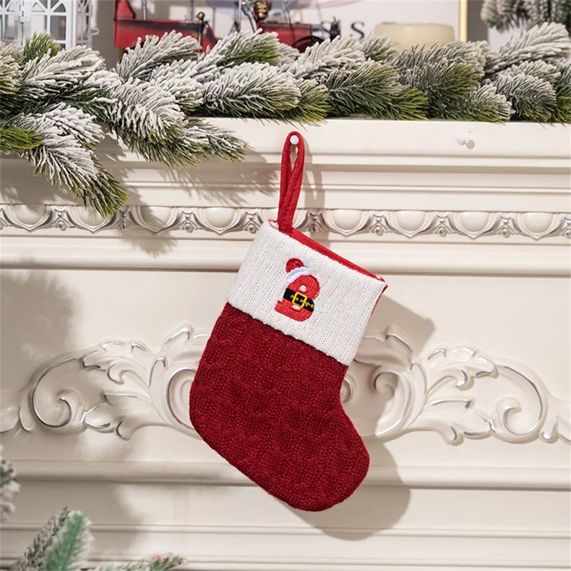 Creative Christmas Stocking Knitted Letter Embroidery DIY Name Gift Sock for Holiday Decoration - B