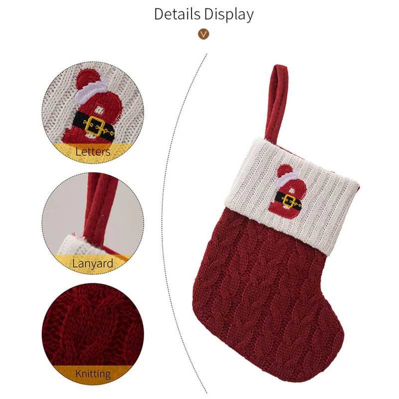 Creative Christmas Stocking Knitted Letter Embroidery DIY Name Gift Sock for Holiday Decoration - B